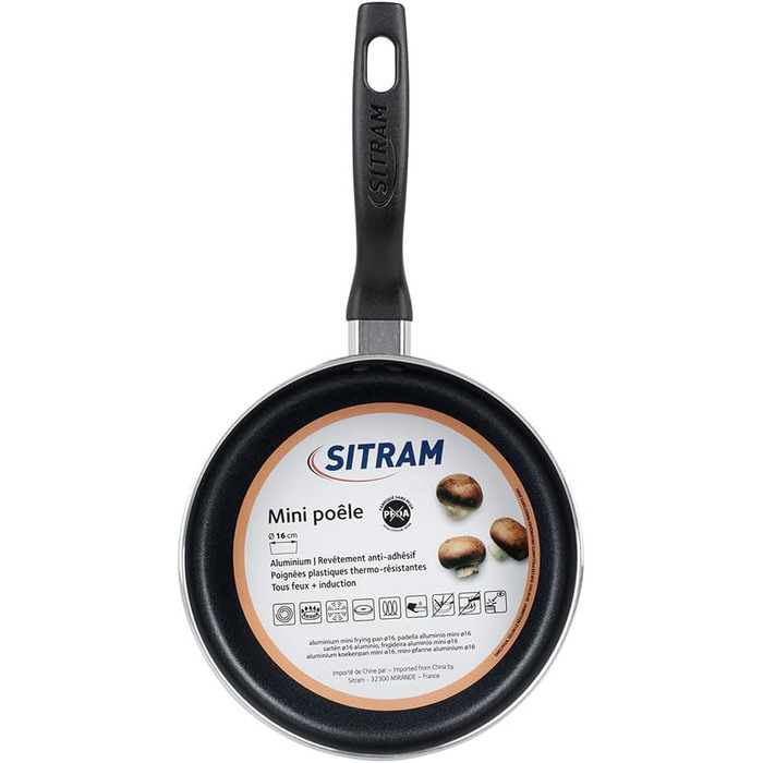 Набір сковорідок Sitram, 16 см, для всіх видів варильних поверхонь, включаючи індукційні, ергономічна ручка, термостійкі, чорне антипригарне покриття, без вмісту PFOA, 3 шт.