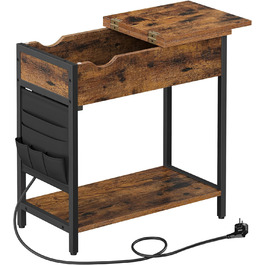 Журнальний столик VASAGLE, тумбочка з розеткою, вузька, з USB-портами, сумка, для вітальні, спальні, вінтажнийкоричнево-чорний LET311B01 1 вінтажнийкоричневий чорний