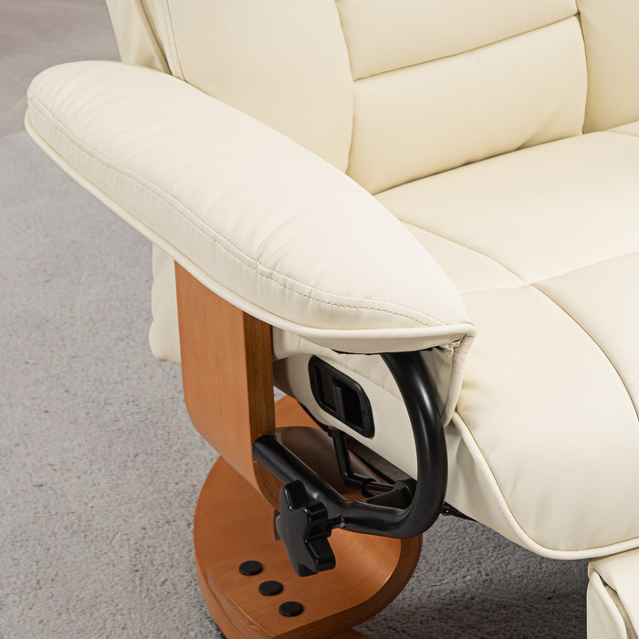 Крісло під телевізор HOMCOM Reclining Recliner Swivel з функцією відкидання та підставкою для ніг до 150 кг, штучна шкіра кремово-білого кольору для вітальні