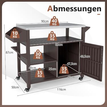 Grillwagen COSTWAY: Металевий гриль-візок з 3 полицями, нішею для спецій та ручкою. Ідеально для BBQ, саду, тераси. Розміри: 116 x 50 x 87 см