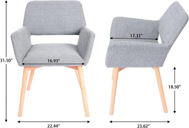 Набір з 2-х м'яких крісел для їдальні CangLong, сірого кольору, з масивними дерев'яними ніжками, для кухні, їдальні та вітальні
