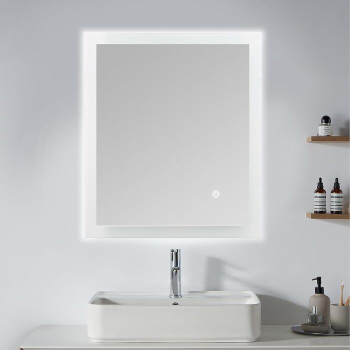 Дзеркало для ванної кімнати з підсвічуванням | LED дзеркало | IP54 вологостійке | Сенсорне керування | Настінне дзеркало (70x50 см)