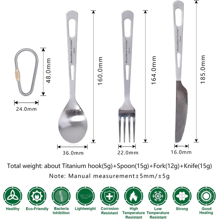 Набір туристичного посуду iBasingo Titan 3 шт. (вилка, ложка, ніж) з нержавіючої сталі - для кемпінгу, риболовлі, пікніків, грилів