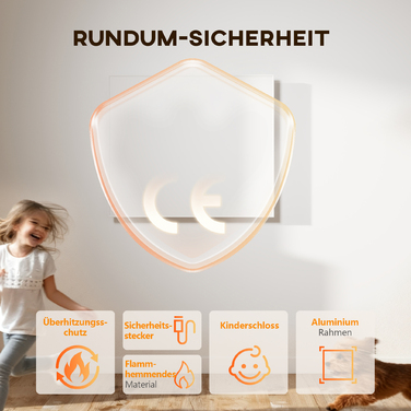 Електричний обігрівач HOMCOM з настінним кріпленням, інфрачервоний, енергозберігаючий, з термостатом, таймером, пультом дистанційного керування та захистом від перегріву.