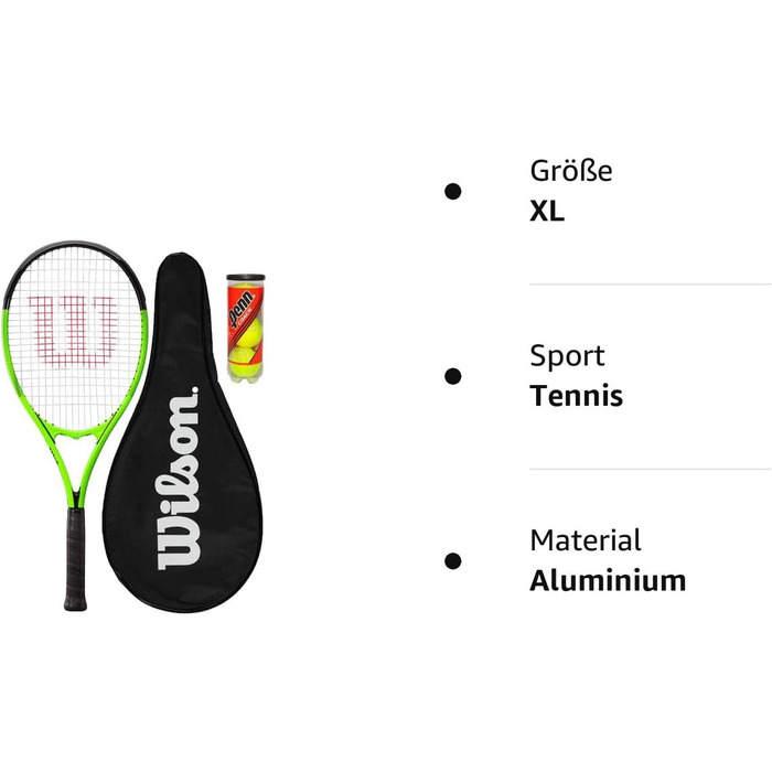 Тенісна ракетка Wilson Blade Feel XL 106, повний захисний чохол і 3 тенісних м'ячі
