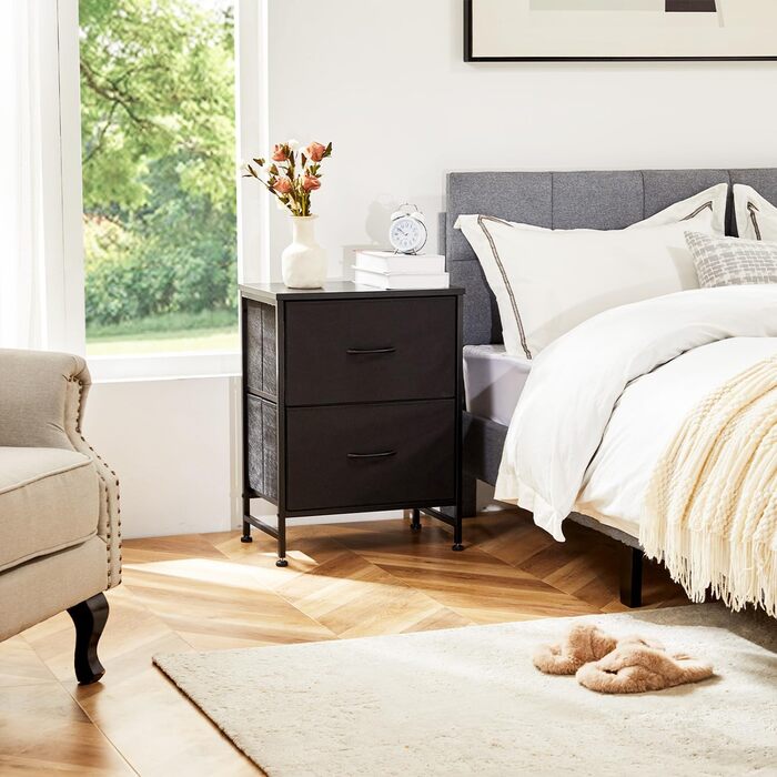 Набір приліжкових тумбочок DUMOS, 2 шт. з шухлядами, стилі індустріальний, для спальні, вітальні, дитячої, передпокою, білий/чорний