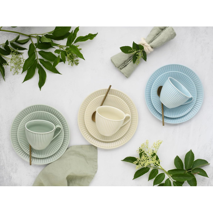 CreaTable Набір кавового сервізу Valencia Pastell, 18 предметів для 6 осіб, порцеляна, Made in Europe (Крем, Блакитний, Зелений)