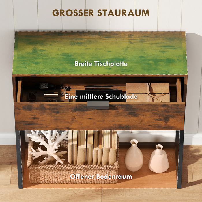 Консольний столик-тумба з ящиком, в індустріальному стилі, для передпокою або вітальні, 80x30x76 см, чорний