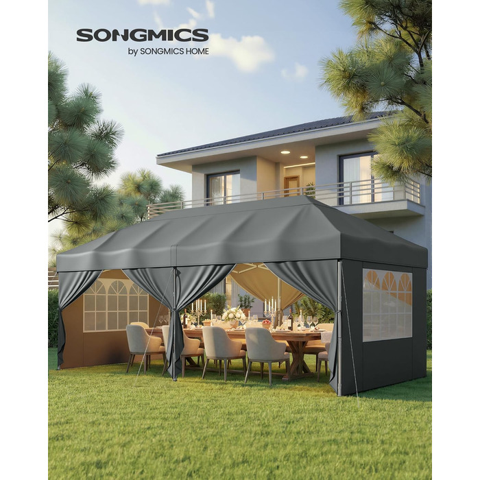 Павільйон SONGMICS 3x3 м, садовий, для відпочинку та заходів, сірий, з 6 боковинами