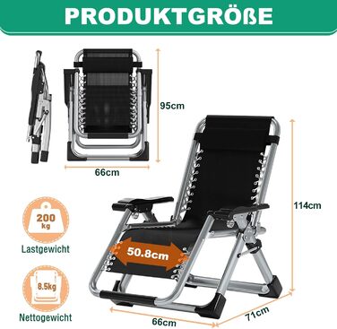 Шезлонг для відпочинку, розкладний, 200 кг, Zero Gravity, з подушкою, підстаканником, широкий, регульований, для саду, патіо, пляжу, басейну, сірий