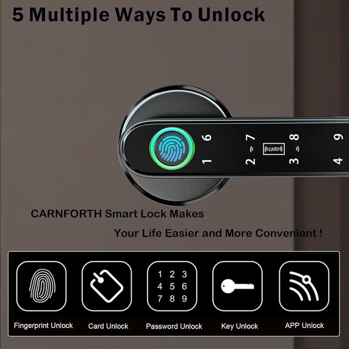 Розумний замок з відбитком пальця, 5-в-1, автоматичний дверний замок з керуванням через додаток/відбитком пальця/IC-картками/паролем/резервним ключем, електронні цифрові замки, підходить для розумних дверей