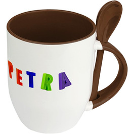Кружка з ложкою Петра - Іменний мотив з магнітними літерами - Кружка для кави, коричнева