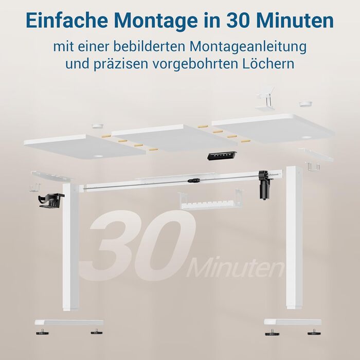 Регульований стіл 120x60 см з USB-C, електричний з пам'яттю, для офісу, стоячий, комп'ютерний, білий Pro