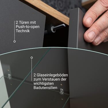 Тумба під умивальник FACKELMANN Finn, коричнева, 60 см, ретро-стиль, push-to-open, Made in Germany