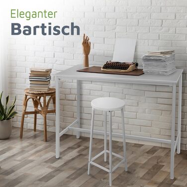 Барний стіл BeFair з дуба та білого кольору, 120x40x100 см, з підніжкою, індустріальний дизайн, металеві ніжки – комфорт та стабільність