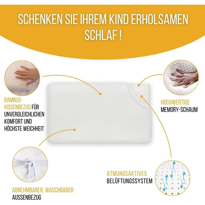 Дитяча подушка Inphysio з Memory Foam: бамбукова тканина, гіпоалергенна, 50x30x5.5 см, кремовий колір