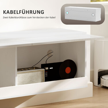 Тумба під телевізор з LED-підсвіткою, 16 режимів мигання, настінна тумба, відкриті полиці, 120 x 35 x 40,5 см, білий