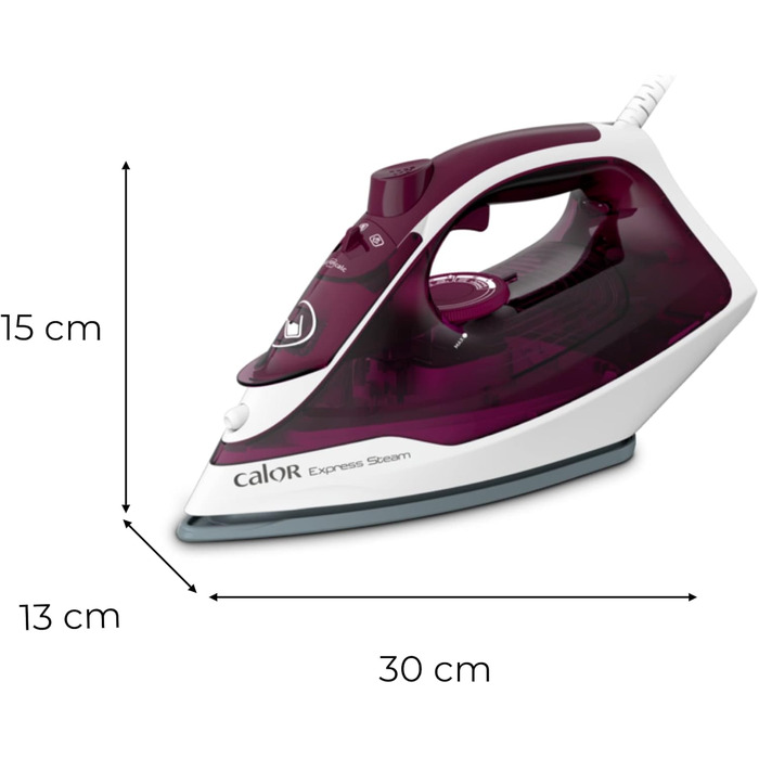 Праска відпарювач Calor Express FV2835C0, 2400 Вт, керамічна підошва, 35 г/хв, вертикальне прасування, гранат