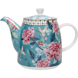 Чайник для заварювання з керамічним фільтром London Pottery, форма дзвону, синьо-зелений, квітковий візерунок, 1 л