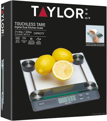Кухонні ваги Taylor Pro Digital з таро-функцією, 14,4 кг, прозорі