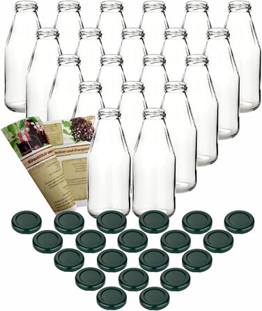 Набір з 20 пляшок соку gouveo об'ємом 500 мл з кришкою, що загвинчується - маленька скляна пляшка об'ємом 0,5 л з кришкою TO43 - порожня пляшка для наповнення кухні та будинку (20 шт. зеленого кольору)