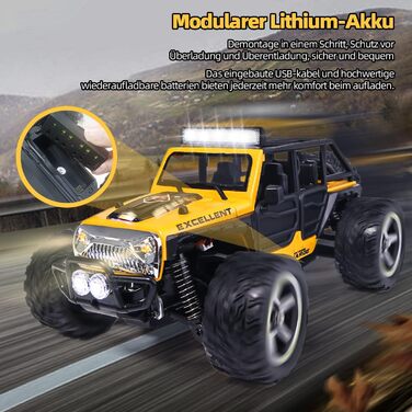 Радіокерований позашляховик Monstertruck 1/22 для дітей від 6 років, 2.4GHz, водонепроникний (2 акумулятори)