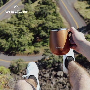 Термокружка Grandties з ручкою та кришкою-ковпачком, 480 мл | З подвійних стінок з нержавіючої сталі, зберігає тепло та холод | Колір: Cognac Metallic