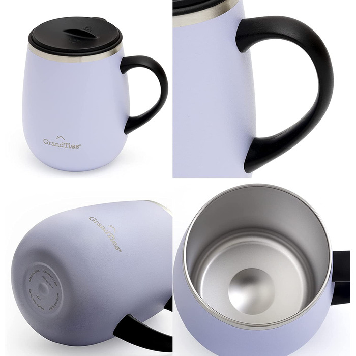 Термокружка Grandties з кришкою-ковпачком та ручкою, 480 мл | З подвійних стінок з нержавіючої сталі, для гарячих та холодних напоїв