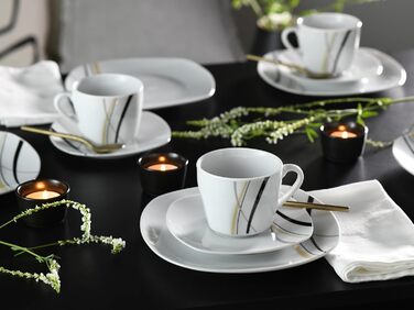 CreaTable Серія Square City Line: 18-частинний набір посуду на 6 осіб, кавовий сервіз з порцеляни, придатний для миття в посудомийній машині та використання в мікрохвильовій печі, преміум-якість