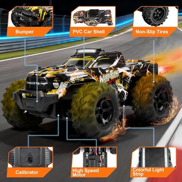 Радіокерований позашляховик BAZADER 1:18 з LED підсвіткою та розпилювачем води, 25 км/год, 2.4 GHz, для дітей від 4 років (Жовтий)