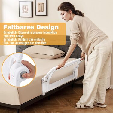 Бортик для ліжка COSTWAY складаний, захисний бар'єр для дитячого ліжка та ліжка для батьків 105x42 см (Сірий/Білий)