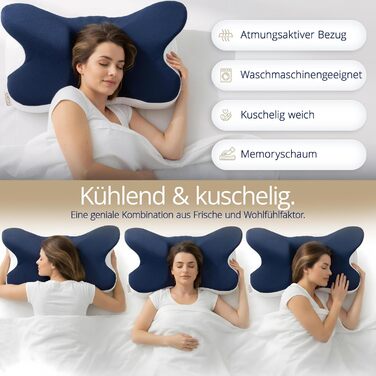 Подушка для шиї Home Vibez® з піною з пам'яті ефекту, знімає біль у шиї та плечах, ергономічний дизайн, ортопедична підтримка шиї з охолоджуючим чохлом для будь-яких положень сну, з сумкою для подорожей