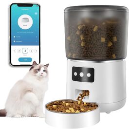 Годівниця для котів, торговий автомат для котячого корму об'ємом 4 л з таймером, керування додатком, автоматичний дозатор їжі Wi-Fi, візуалізація контейнера для їжі, розділена миска для їжі з нержавіючої сталі, яку легко чистити