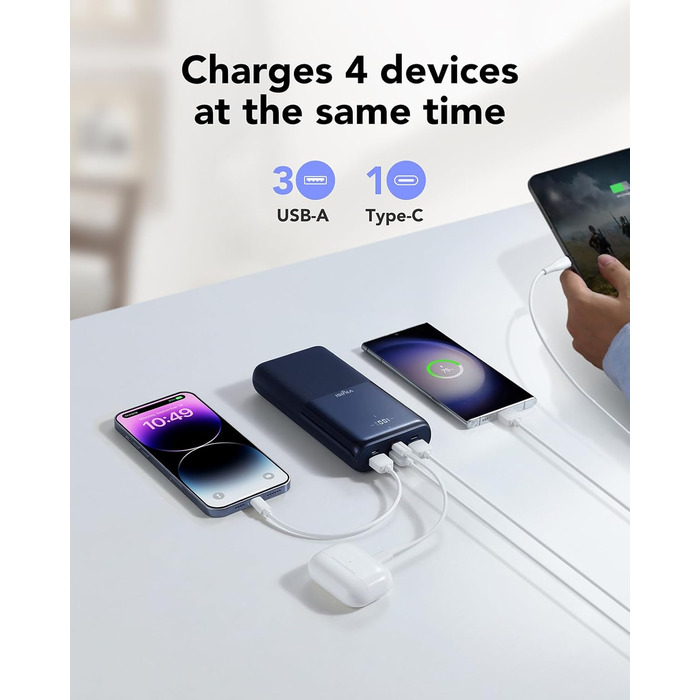 МАг, 20 Вт PD, USB C, LED-дисплей, 4 виходи, 3 входи, сумісний з iPhone/Samsung, 30000