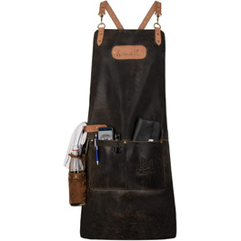 Фартух з натуральної шкіри буйвола, чорний: для гриля, барбекю, приготування їжі та кухні. Вінтажний стиль.