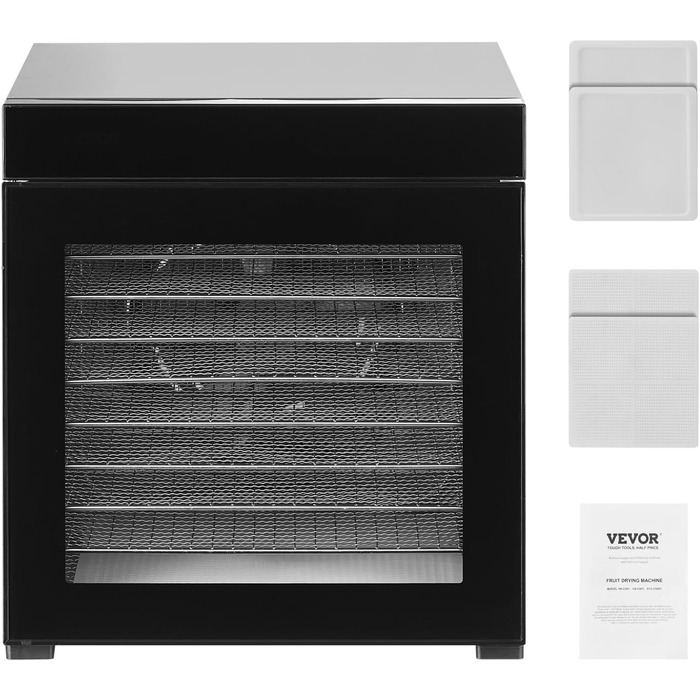 Електрична сушарка для продуктів VEVOR з 10 чашами з нержавіючої сталі, 1000 Вт, сушарка для м'яса, фруктів, овочів, трав, собачих ласощів