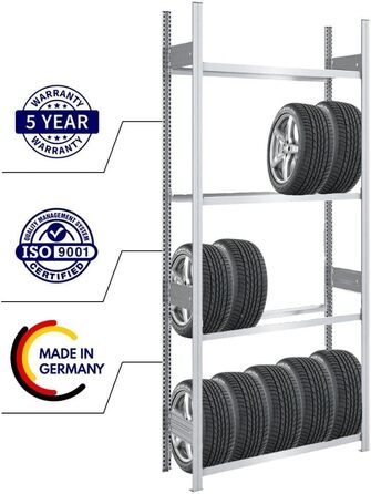 Стеляж для шин PROREGAL PROEGAL – німецька якість, 200x100x43 см, 3 яруси, вантажопідйомність 150 кг, до 5 шин на ярус