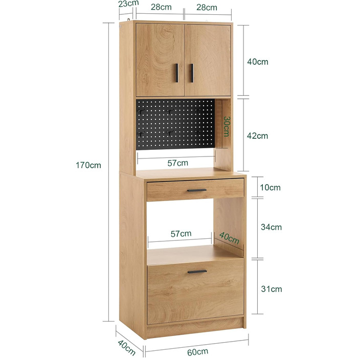 Кухонна шафа SoBuy з мікрохвильовою нішею (Ø6 см) та жалюзі-дверцятами, буфет, багатофункціональна шафа, меблі для кухні та вітальні, дуб-чорний, 107×40×85 см, FSB103-N