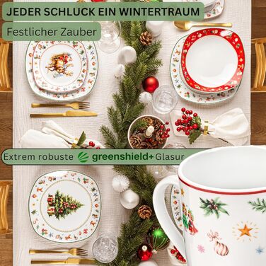 Набір кавових чашок SÄNGER Bilgola Christmas Design (6 шт.) з порцеляни, 350 мл | Преміум якість, для 6 осіб, придатні для миття в посудомийній машині