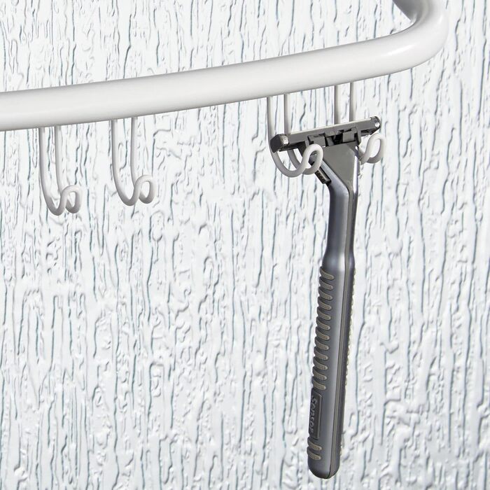 Підвісна душова полиця mDesign - практична металева душова полиця без свердління - 2 підвісні душові кошики з 6 гачками для душового приладдя та бритви - сріблястого кольору (матовий білий)
