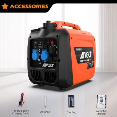 Інверторний генератор AIVOLT 1400W: бензиновий, тихий, для кемпінгу, фестивалів та дому. 2 USB, 12V DC та 230V розетки (3200W пікова потужність)