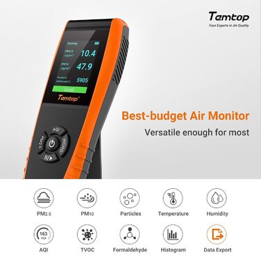 Детектор якості повітря Temtop LKC-1000S+ для дому: формальдегід, HCHO, TVOC, PM2.5, PM10, AQI, експорт даних