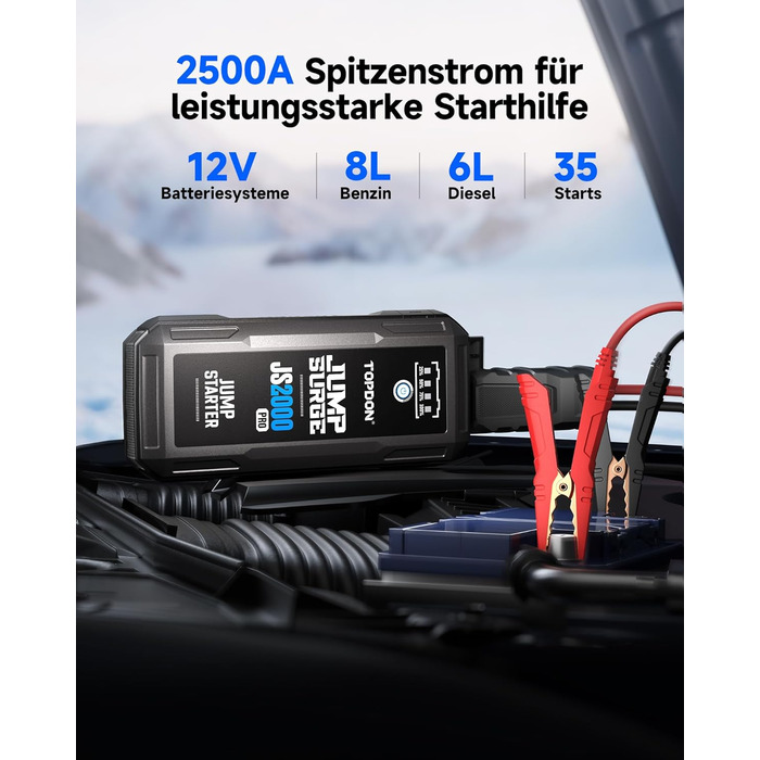 Powerbank TOPDON JS3000 для авто: пускова станція, 24000mAh, 12V, для бензинових та дизельних двигунів (до 9.0L/7.0L)