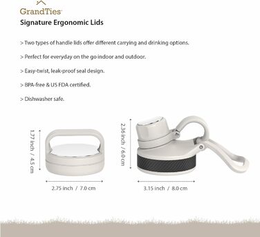 Термопляшка GRANDTIES 946мл з широким горлом та двома кришками, для чоловіків та жінок, колір слонова кістка