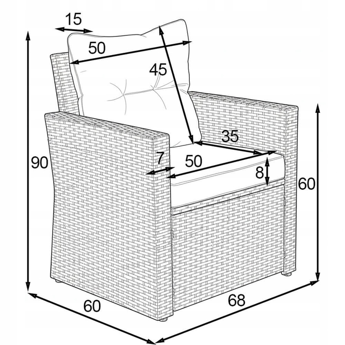 Комплект садових меблів із техноротанга EMWOmeble, сірий, 6 предметів