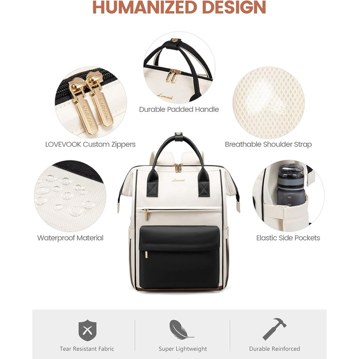 Сумка-рюкзак LOVEVOOK для жінок, для ноутбука, подорожей, роботи, школи, університету. Містка, водонепроникна, елегантна, бежева (15,6 дюймів)