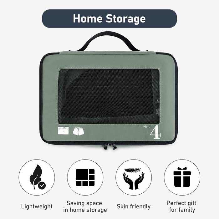Набір органайзерів для подорожей ECOHUB для валізи, 7 шт, еко-сумки з переробленого PET, органайзери для одягу та взуття (Зелений)