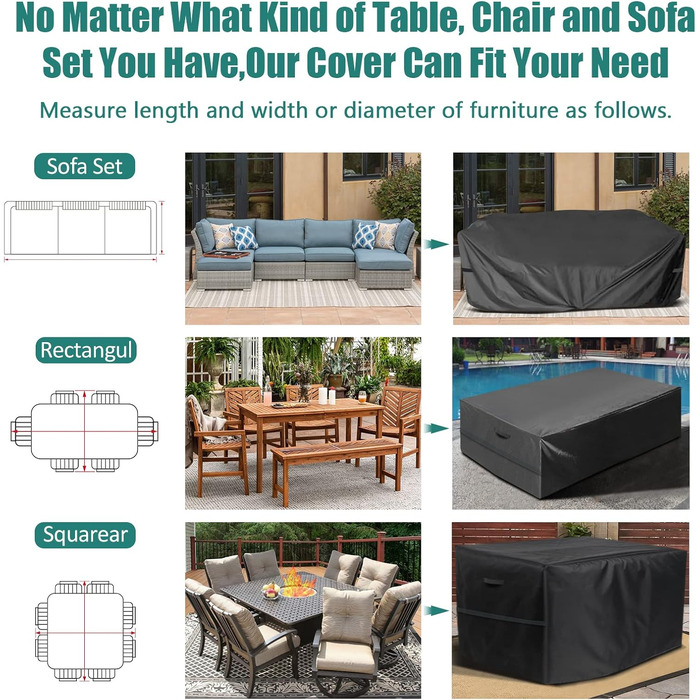 Водонепроникний чохол для садово-патіо меблів GARPROVM, 200x165x80 см. Тканина Оксфорд. Чохол для садового дивану, столу, меблевих наборів.