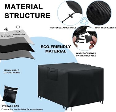 Водонепроникний чохол для садово-патіо меблів, анти-UV, міцний, 420D Oxford, 180x120x74 см (Чорний)