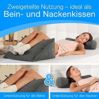 Подушка для спини та читання ELONEO з підголівником та бічною кишенею, антрацит, 50 см, знімний чохол